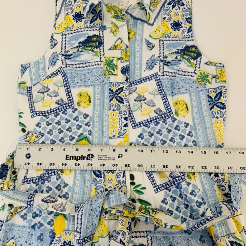 NWT J Crew Shirt Dress Women 8 Sleeveless Midi Blue Yellow Lemon Tropical Resort - Picture 7 of 12