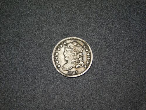 OLD SILVER US COIN 1837 CAPPED BUST HALF DIME LARGE 5C