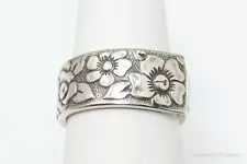 Antique Repousse Floral Wrap Sterling Silver Spoon Ring - Size 5.75