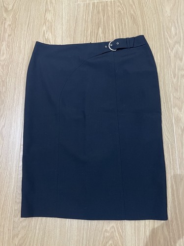 NEXT Black Wool Blend Lightweight Pencil Skirt Lined Size 16 Buckle Detail NEW