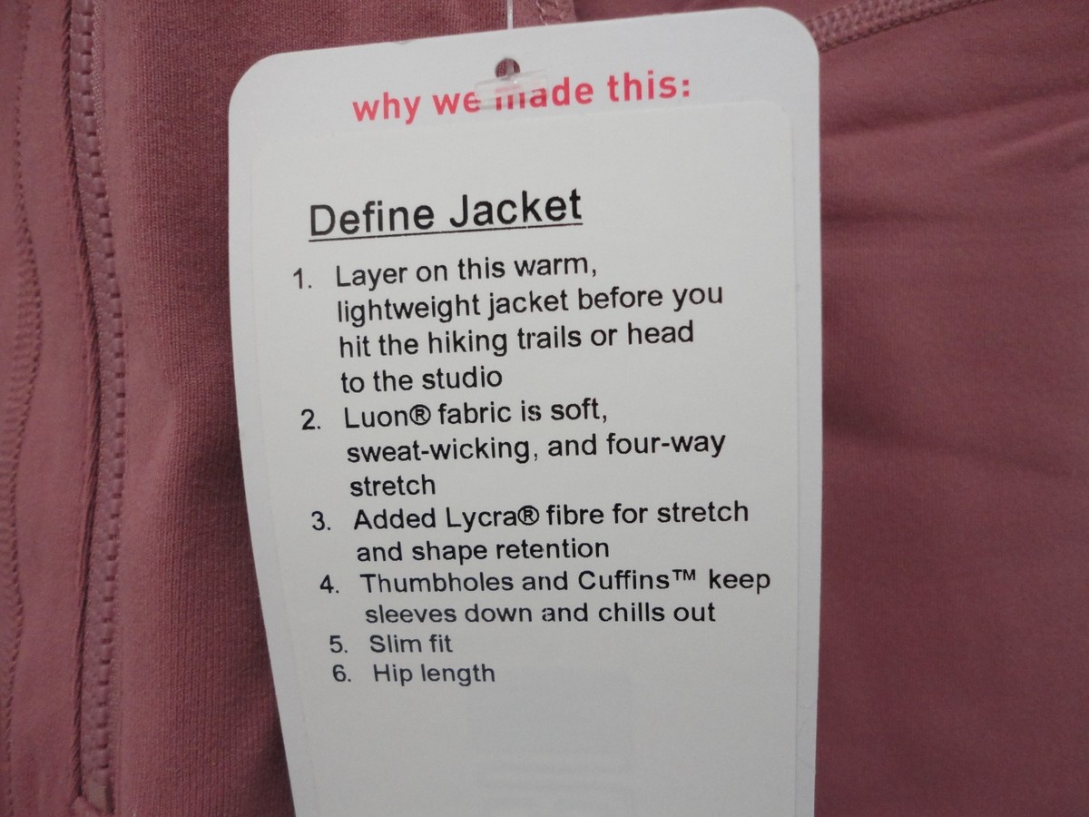 lululemon ピンク ジャケット サイズ8 NWT Lululemon Define Jacket *Luon Pink Peony Size 8