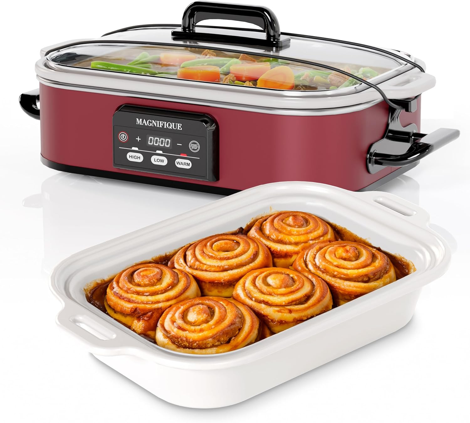 Red 4 Quart Digital Slow Cooker & Premium Ceramic Casserole,
