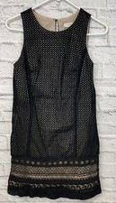 Ann Taylor Loft shift dress womens size 4 BLack Crochet Eyelet Overlay Tank
