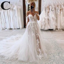 Modern Off-shoulder Wedding Dress Bride Sweetheart Pleat Appliques Court Train