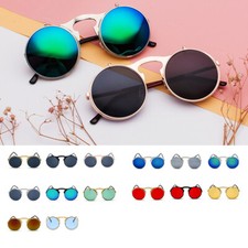 Vintage Round Polarized Steampunk Sunglasses Flip-up UV 400 Metal Sunglasses