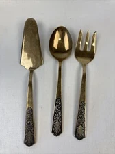Vintage Amfarco Siam 3 Piece Serving Set Utensils Sterling Silver Inlay Buddha