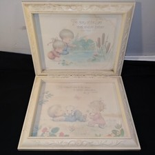 Vintage 1985 Homco Framed Art Children Religious Nursery Decor Precious Moments