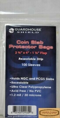 Guardhouse 100 Coin Slab Protector Sleeves Bags PCGS NGC, NO PVC - #9854439