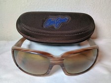 Maui Jim BLUE WATER 236-25C Gloss Brown Tan Stripe Wrap Bronze Lenses-FREE SHIP