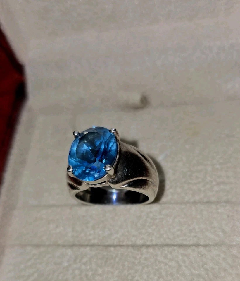 Anello Argento  Sterling 925 con Topazio Azzurro Swiss Blu dal taglio ovale! - Immagine 3 di 4