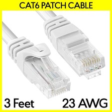 3 FT Cat6 Cable White Cat 6 Patch Cord LAN Internet RJ45 Modem Ethernet Cable