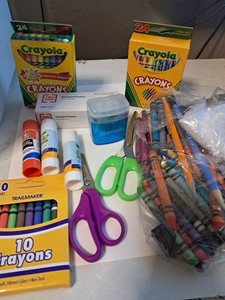School Supplies Lot Crayolas -standard Staples -Scissors Pensils, Pensil...
