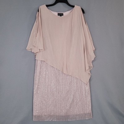 Connected Apparel Women's 16W Rose Gold Metallic Pleated Cold Shoulder Dress