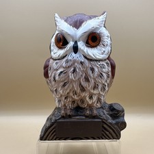 Vintage 1979 Hand Painted Ceramic Owl Bank "Be Wise Save" 6  Tall