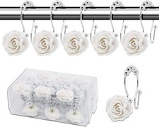 Rose Shower Curtain Hooks,12 Pcs Double Glide Shower Curtain Rings Stainless