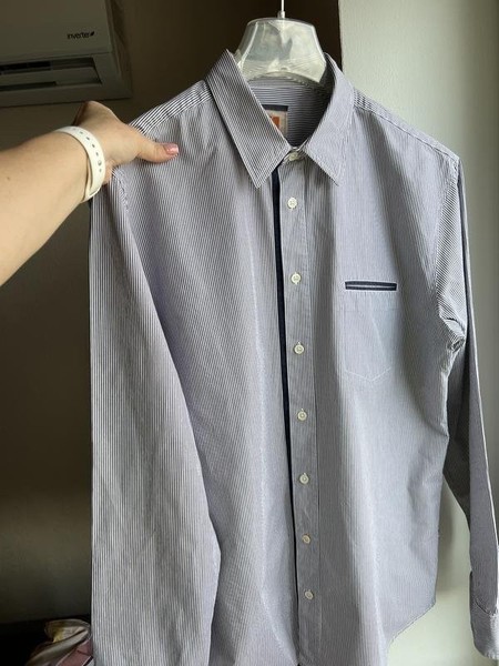 Men BOSS Orange Shirt Navy Cotton 50