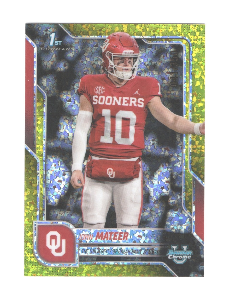 2025 Bowman Chrome University John Mateer #1 1st Yellow Mini Diamond /350