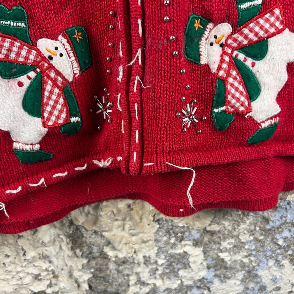 De colección Bobbie Brooks Rojo Muñeco de Nieve Feo Navidad Suéter Chaleco Mujer Mediano Foto 3 de 4