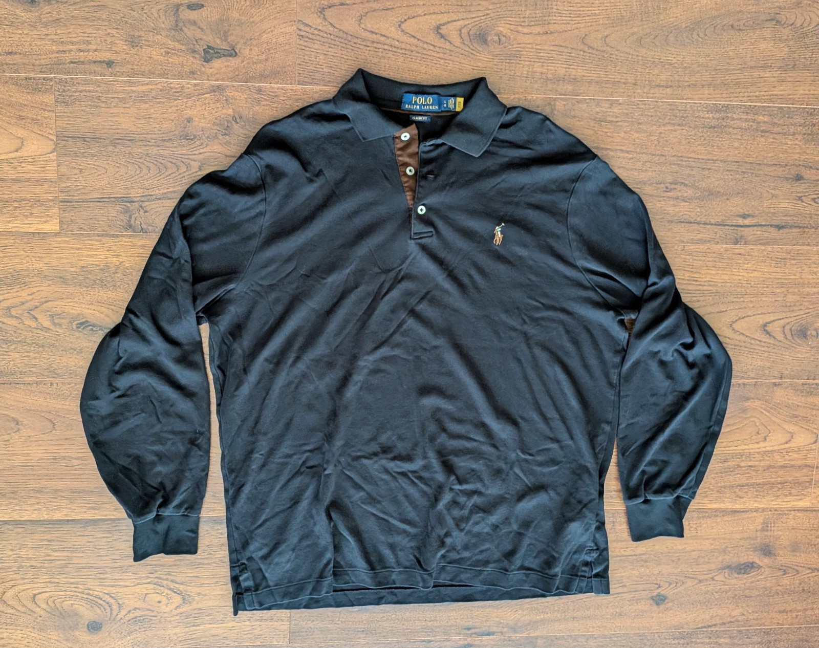 Polo Ralph Lauren Men’s L - Large Black Solid Classic Fit Long Sleeve Polo Shirt