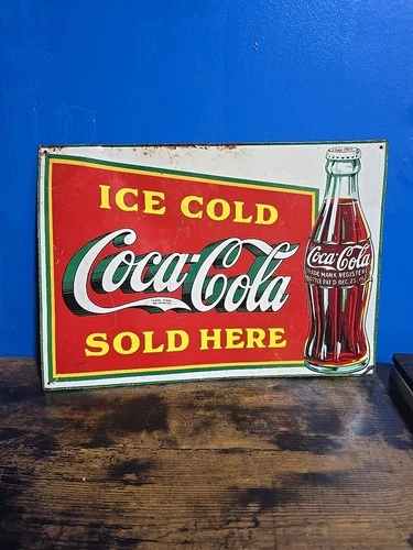 Vintage Coca-Cola Metal Tin Sign Soda Pop Ice Cold Sold Here 1989 17.5x12” Retro