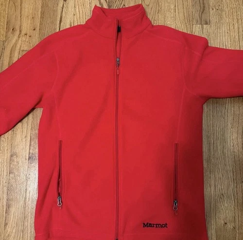 Marmot Men’s Red Fleece Jacket M Full Zip Stand-Up Collar Zipped Pockets - product listing photo
