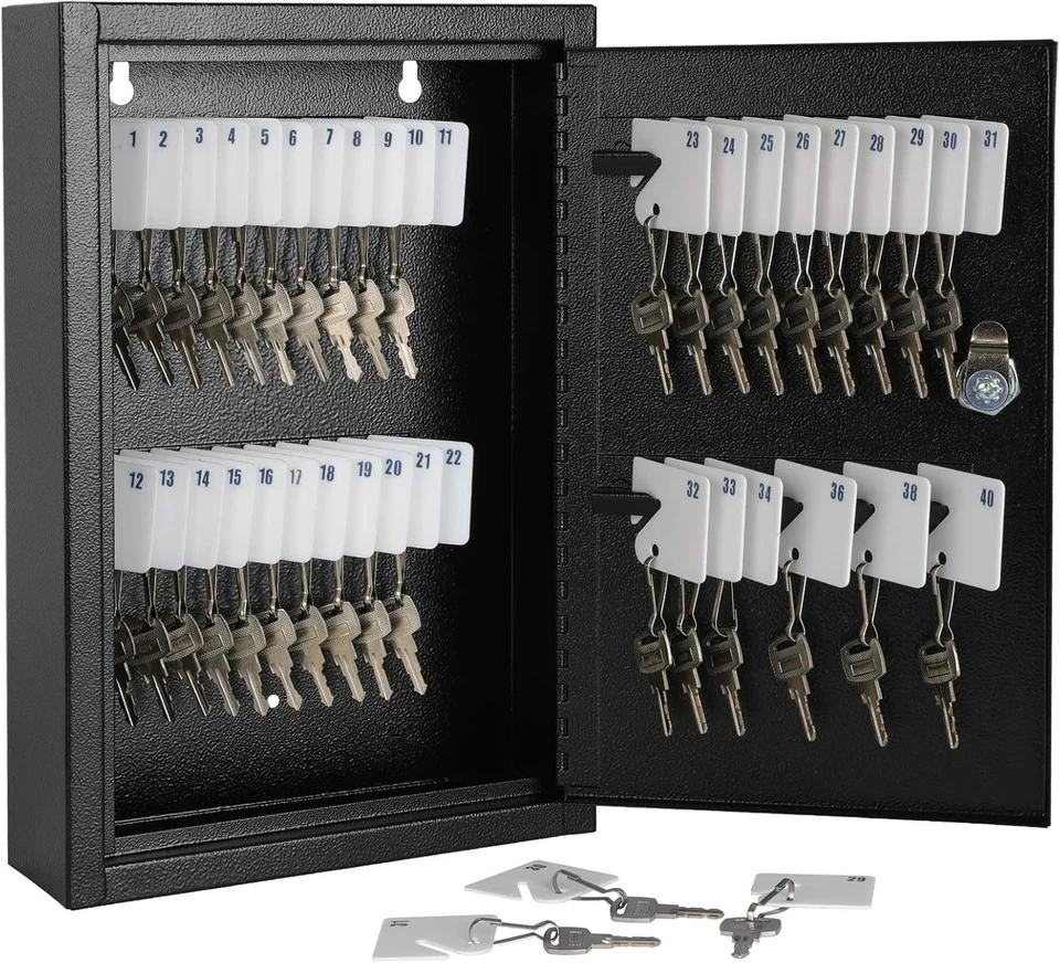 Secure Wall-Mounted Key Holder with 40 Rings & Labels - Ideal for Offices - Image 3 of 4