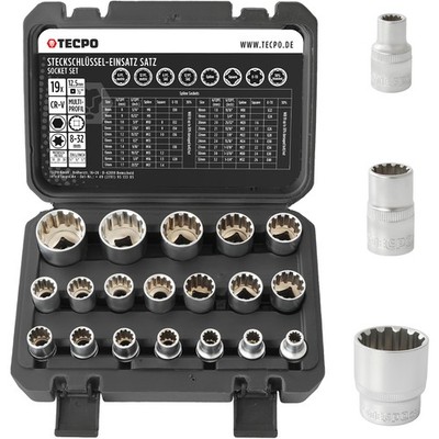 TECPO STECKSCHLÜSSEL SATZ 1/2'' 19-tlg. 8-32mm VIELZAHN NÜSSE ZOLL TORX SECHSKANT