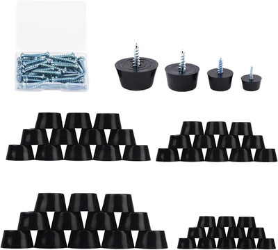 48PCS 4 Size anti Scratch Screw-On round Black Rubber Feet Bumpers Pads W/Matchi