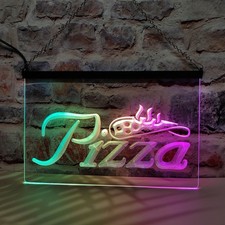 Enseigne lumineuse néon LED en tranches de pizza avec style d'effet fluide co...