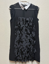 Mia Mia Black White Chiffon A-Line Dress Collared Sleeveless Knee Length 40