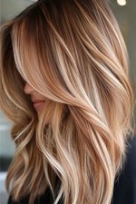 Human Hair New Fashion Layered Long Natural Golden Brown Wavy Women's Wigs 16in