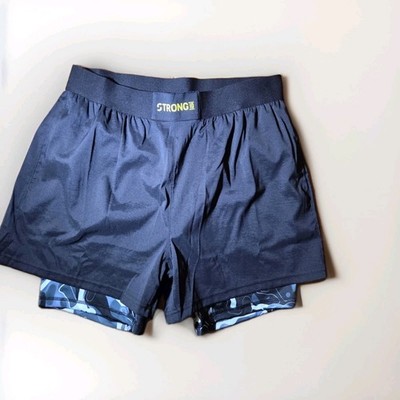 Strong ID Mens Shorts w/ Inner Liner Black Sz L Biker Workout Strong Nation