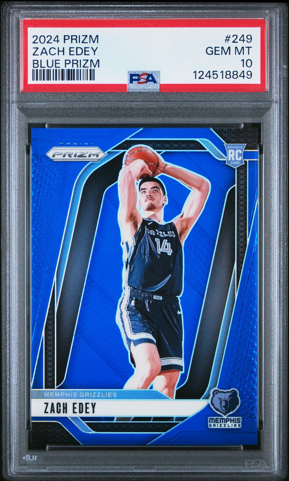 2024 Panini Prizm #249 Zach Edey Blue Prizms Rookie Card RC /199 PSA 10