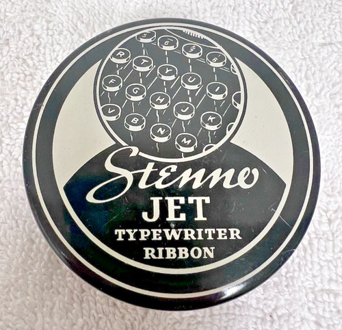 Vintage Stenno Portland Ore Typewriter Ribbon Tin Container Black White Keys