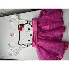 Sanrio Hello Kitty Costume Dress White Pink Glitter Tulle Small 3D Bow Graphic