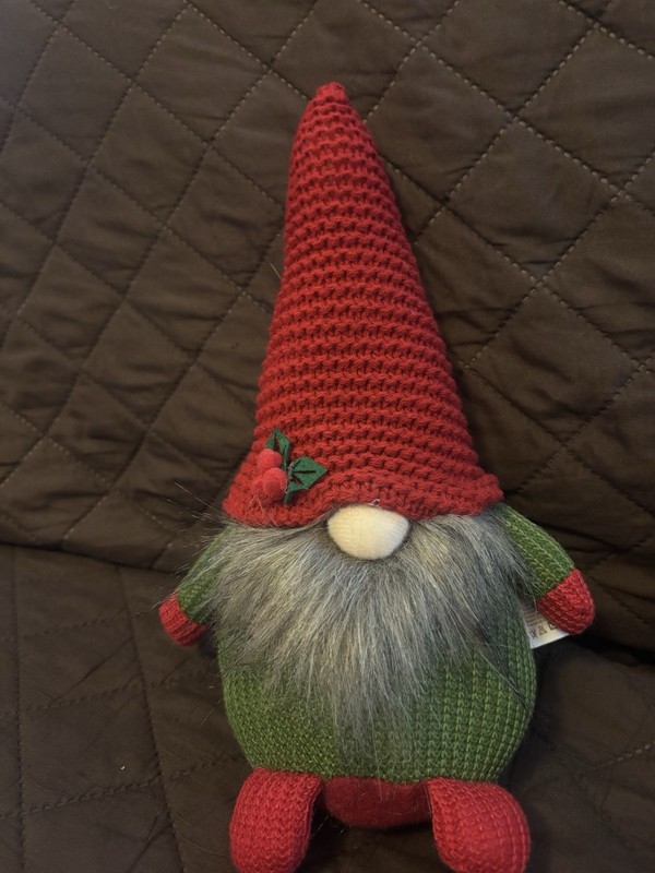 Christmas Gnome Figurine Red Green Gray Fabric Scandinavian Seasonal Decor
