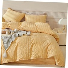 Duvet Cover Set Size, 3pcs Washed Microfiber Bedding Set, Queen Mustard Yellow