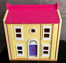 Yellow & Pink Wooden Front Opening Dolls House 3 Levels Approx 37cm height