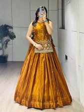 Designer Gold Lehenga Choli with Beads Work Sleeveless Koti Wedding Wear