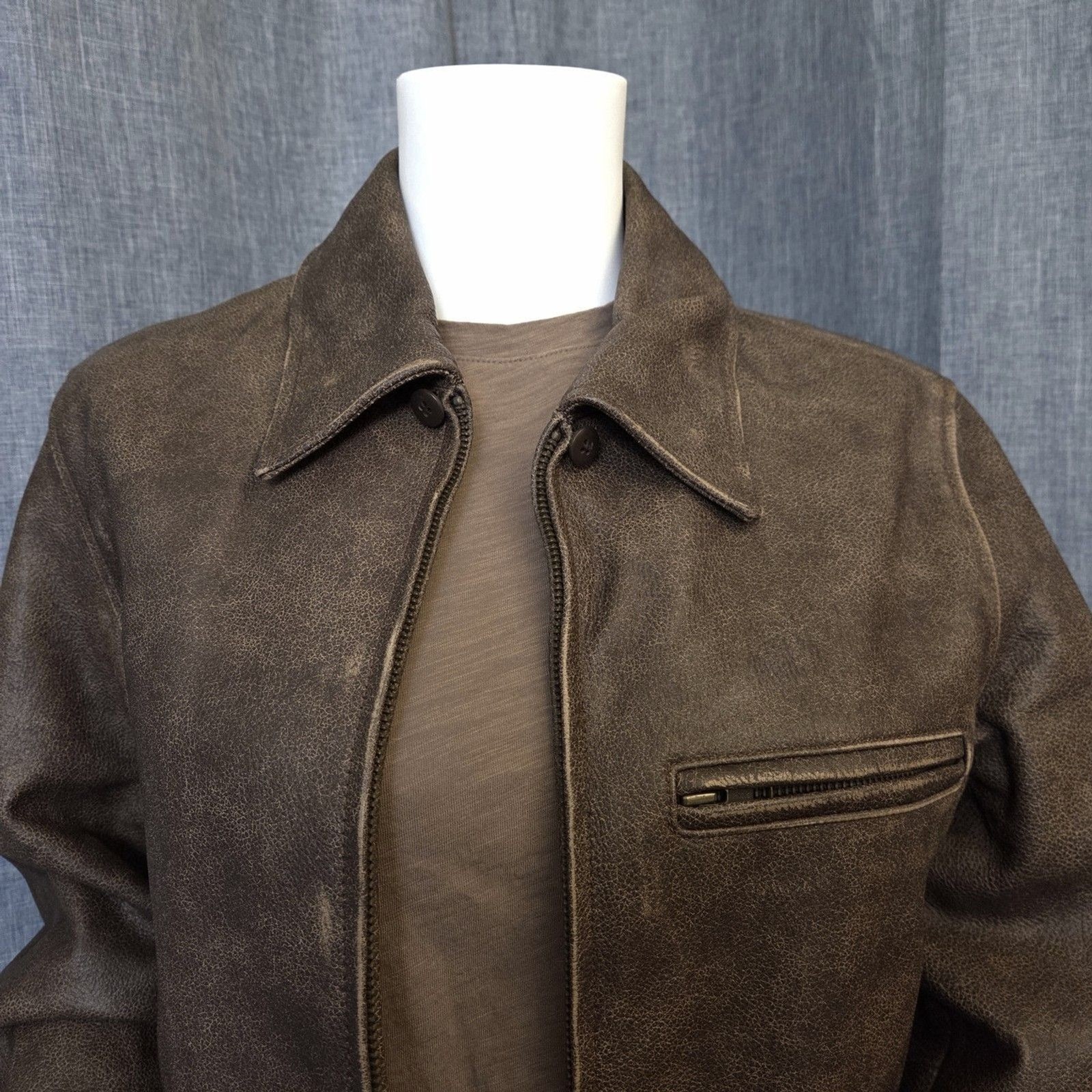 RARE LL BEAN Leather Aviator Jacket Womens PetiteM Brown Removable Sherpa Collar image 9