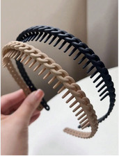 2Pcs Braided Wide Tooth Headband for Women Stylish Hair Comb Band Fashion Access