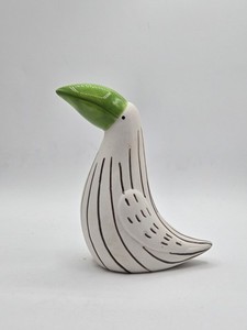 Ceramic White Toucan Figurine Green Beak