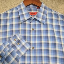 HUGO Hugo Boss Dress Shirt Mens Size Small Slim Fit Blue Plaid Long Sleeve