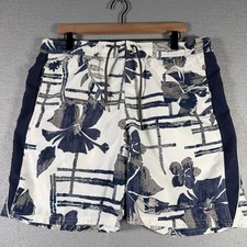 Vintage Nike Swim Mens Medium Floral Hibiscus Board Shorts White Navy