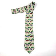 VTG Talbots Kids Silk Tie 90s/Y2K Beach Scene Woodie Wagon Beige Red Blue Classc