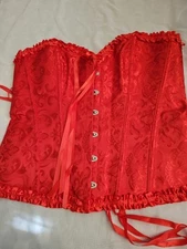 Women's Boned Lace-Up Overbust  Bustier Burlesque Basque Costume Satin Corset S