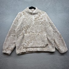 American Eagle Women Hoodie Sweater Beige Geometric Fleece 1/2 Zip Pocket Size S