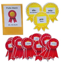 Educational Literacy Center Learning Resource Game Prefixes Match dis, mis & pre