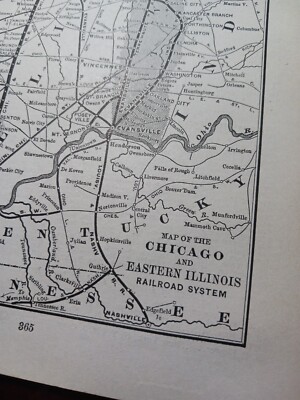  1898 Train Route Map CHICAGO  & EASTERN ILLINOIS RAILROAD Dolton IL Beazil IN