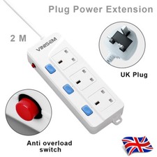 Extension Lead Cable Electric Mains Power 3 Gang Individual Switch Plug Socket~